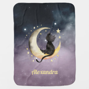 Cute Cartoon Cat on Moon Baby Blanket