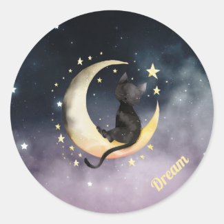 Cute Cartoon Cat on Moon