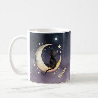 Cute Cartoon Cat on Moon