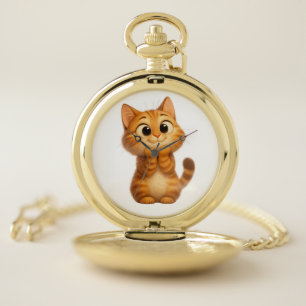 Cute Cartoon Cat, Orange Tabby Cat Pocket Watch