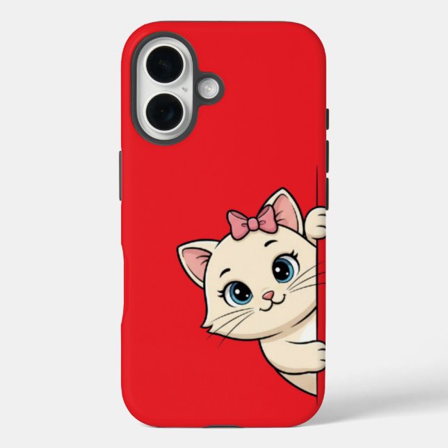Cute Cartoon Cat Peek iPhone 16 Case – Playful Min (Back)