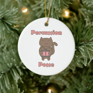 Cute Cartoon Cat Playing Snare Drum Percussion Ceramic Ornament