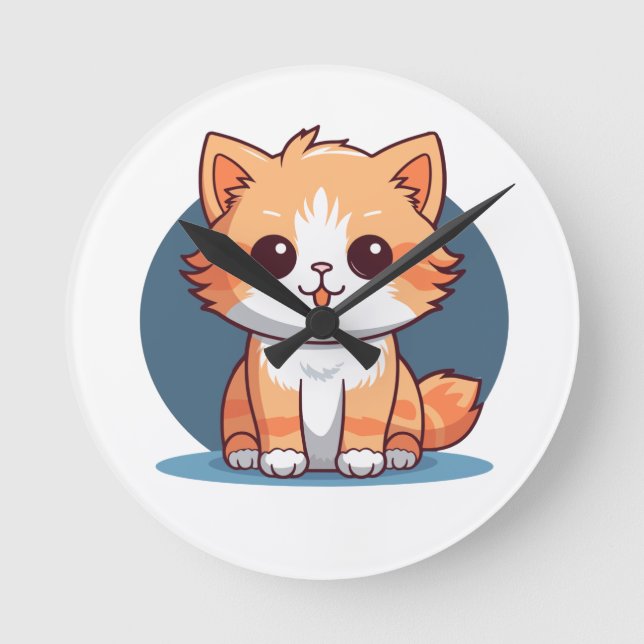 Cute Cartoon Cat Round Clock (Front)