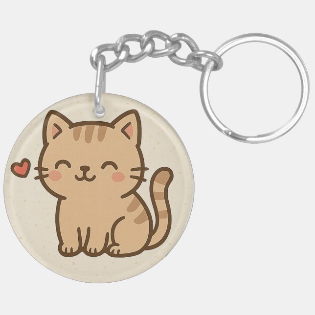 Cute Cartoon Cat Round Keychain – Full Print Desig (Back Left)