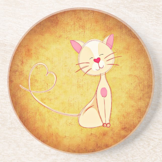 Cute Cartoon Cat Sandstone Coaster (Front)