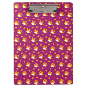 Cute Cartoon Cat Seamless Pattern Kawaii Orange Clipboard