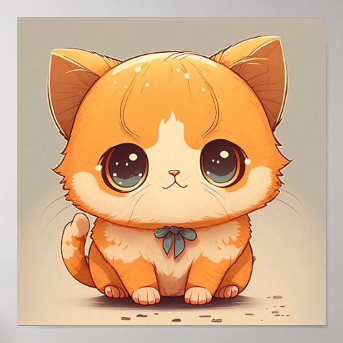 Cute cartoon cat sitting and looking at the camera poster