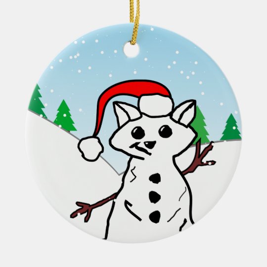 Cute Cartoon Cat Snowman Winter Holiday Ceramic Ornament Zazzle Com