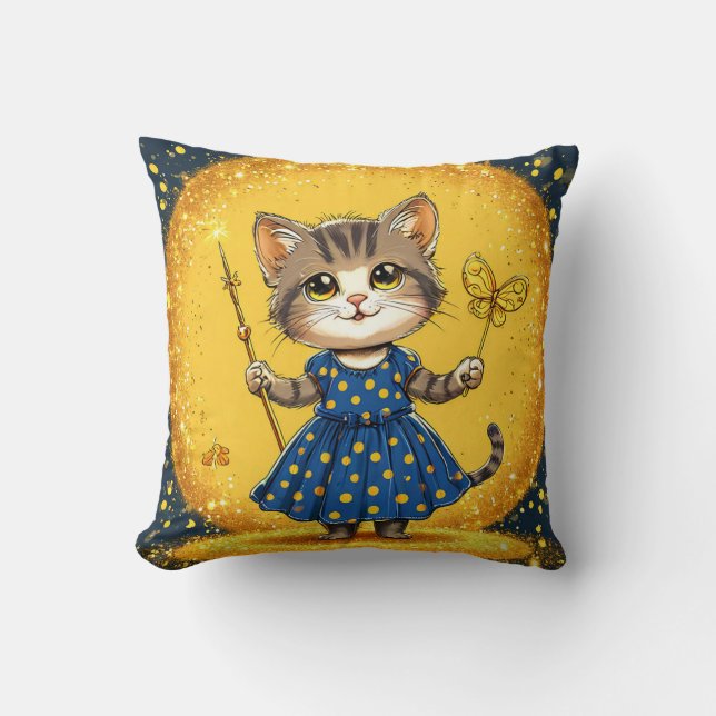 Cute cartoon cat throw pillow (Front)