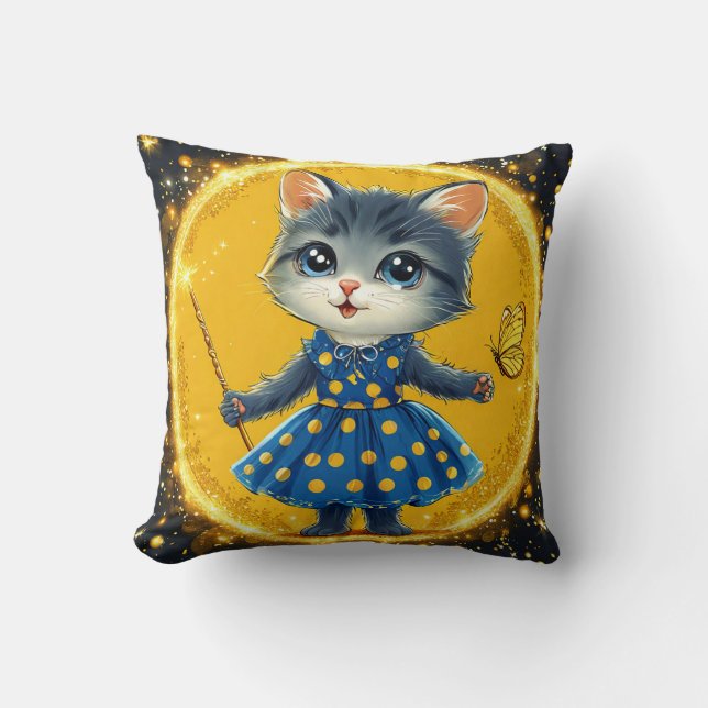 Cute cartoon cat throw pillow (Front)