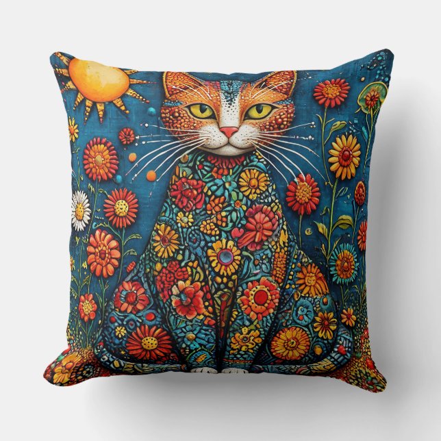 Cute cartoon cat throw pillow (Front)
