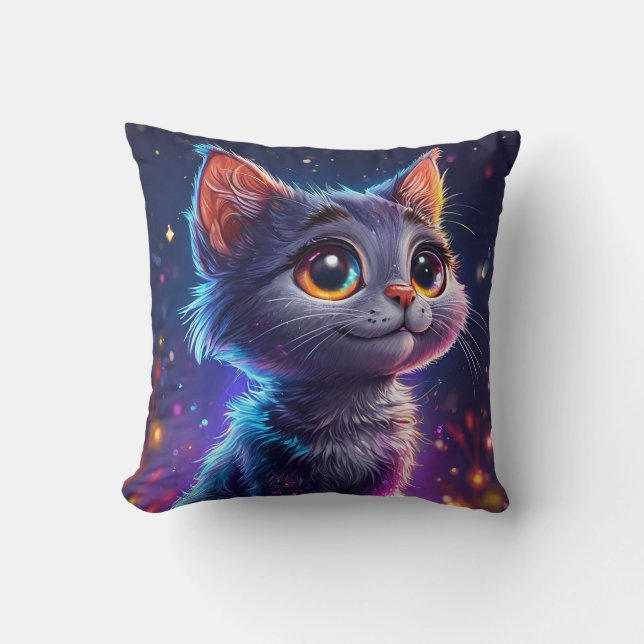 Cute cartoon cat throw pillow (Front)