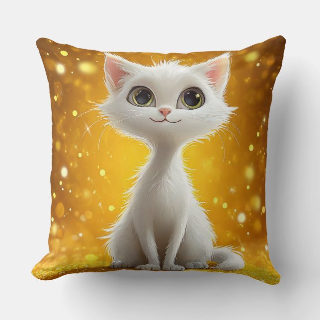 Cute cartoon cat throw pillow (Front)