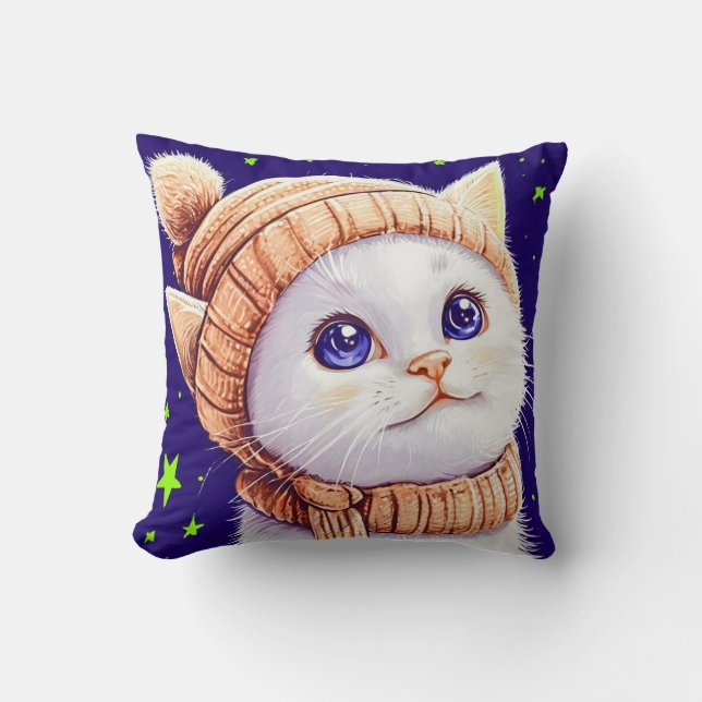 Cute cartoon cat throw pillow (Front)