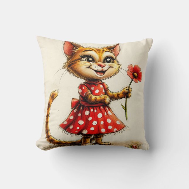 Cute cartoon cat throw pillow (Front)
