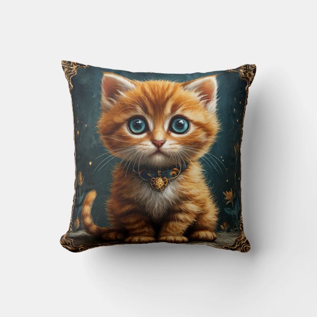 Cute cartoon cat throw pillow (Front)
