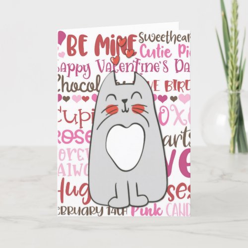 Cute Cartoon Cat Valentines Day Holiday Card