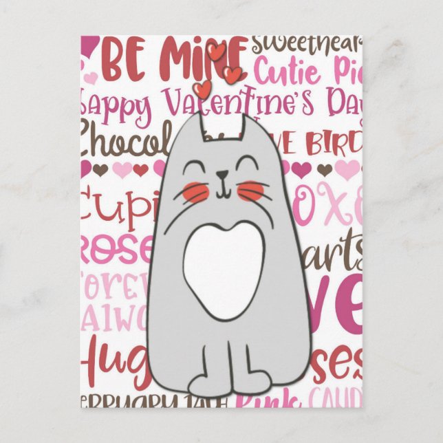 Cute Cartoon Cat Valentine's Day Postcard (Front)