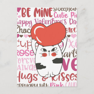 Cute Cartoon Cat Valentine's Day Postcard