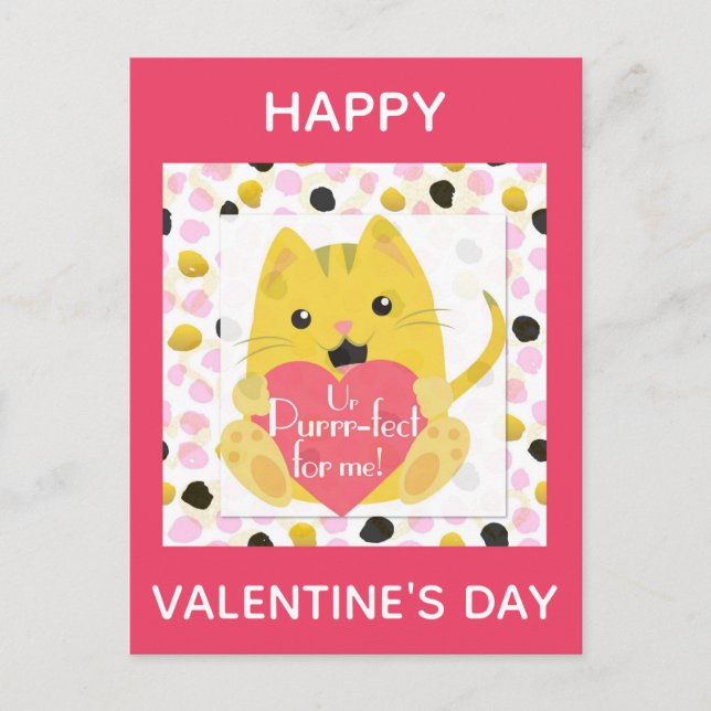Cute Cartoon Cat Valentine's Day Postcard (Front)