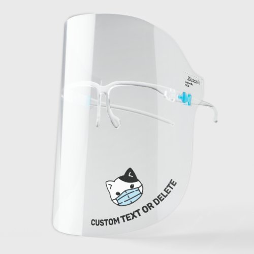 Cute Cartoon Cat Wearing Face Mask Custom Text Face Shield
