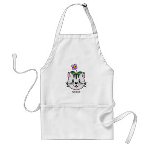 Cute Cartoon Cat with a Flower on Its Head Adult Apron