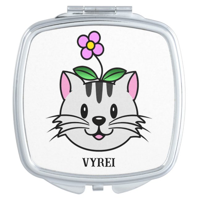 Cute Cartoon Cat with a Flower on Its Head Compact Mirror (Front)