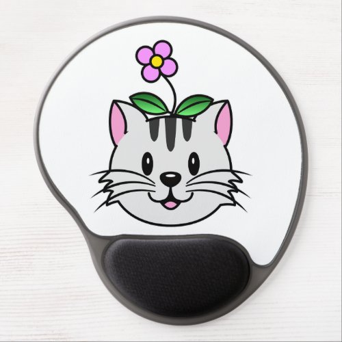 Cute Cartoon Cat with a Flower on Its Head Gel Mouse Pad