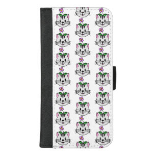 Cute Cartoon Cat with a Flower on Its Head iPhone 8/7 Plus Wallet Case