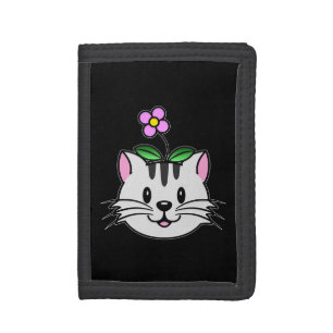 Cute Cartoon Cat with a Flower on Its Head Tri-fold Wallet