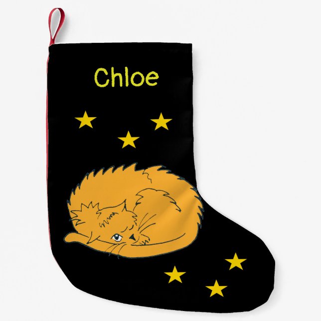 Cute Cartoon Cat with Stars Small Christmas Stocking (Front)