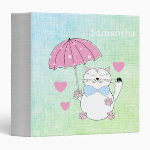 Cute cartoon cat with umbrella 3 ring binder