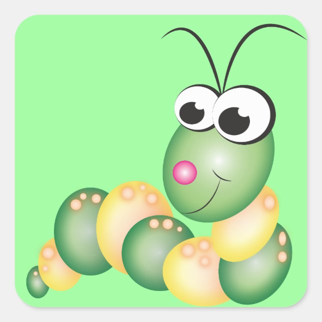 Cute Cartoon Caterpillar Square Sticker (Front)