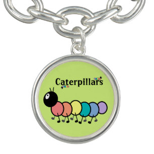 Cute Cartoon Caterpillars (Grass Green Background) Charm Bracelet