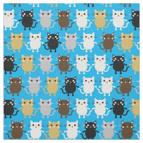 Cute Cartoon Cats Baby Nursery Kids Room Blue Boy Fabric