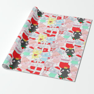 Cute Cartoon Cats Christmas Pattern Wrapping Paper
