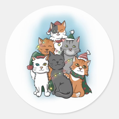Cute Cartoon Cats group drawing Classic Round Sticker