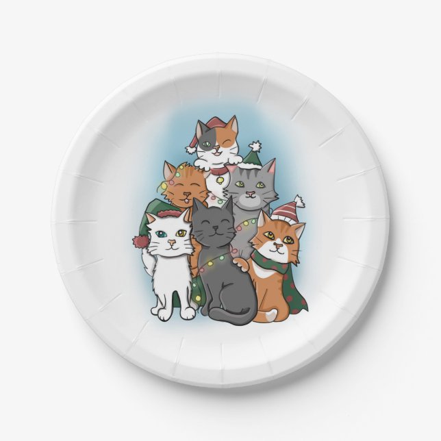 Cute Cartoon Cats group drawing Paper Plates (Front)