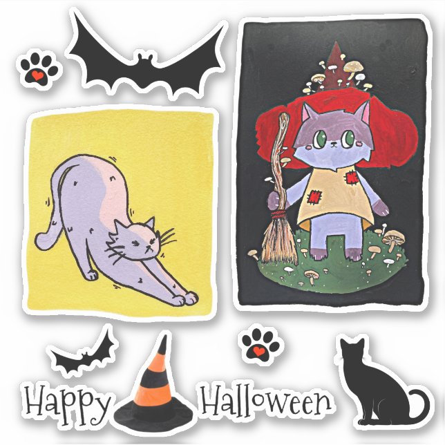 Cute Cartoon Cats Halloween Group Sticker (Front)