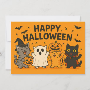 Cute Cartoon Cats Halloween Party Invitation
