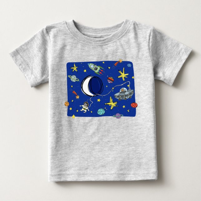 Cute Cartoon Cats In Space Baby T-Shirt (Front)