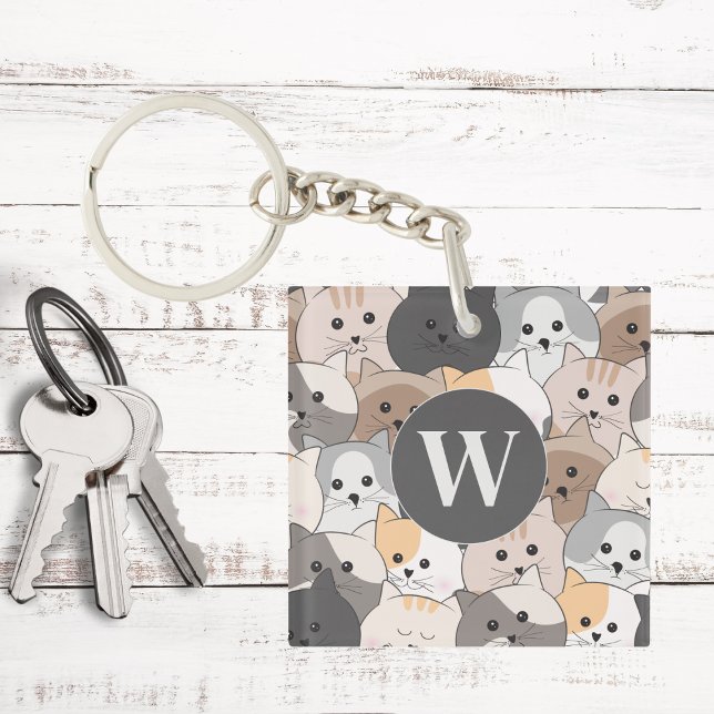 Cute Cartoon Cats Monogram Keychain (Creator Uploaded)
