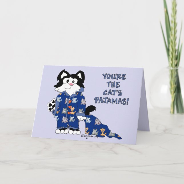 Cute Cartoon Cats Pajamas Greeting Card (Front)