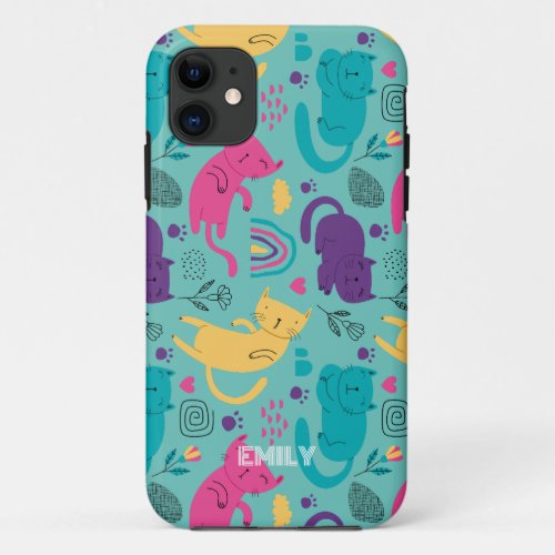 Cute cartoon cats pattern iPhone 11 case