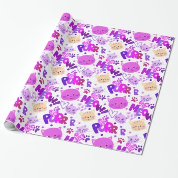 Cute Cartoon Cats Pattern Wrapping Paper by KirstenStar at Zazzle