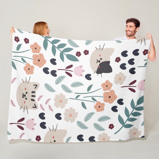 Cute cartoon Cats Seamless Pattern Fleece Blanket (In Situ)