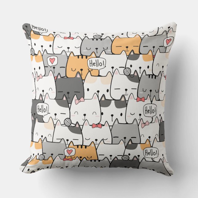 Cute cartoon Cats Seamless Pattern Throw Pillow (Front)