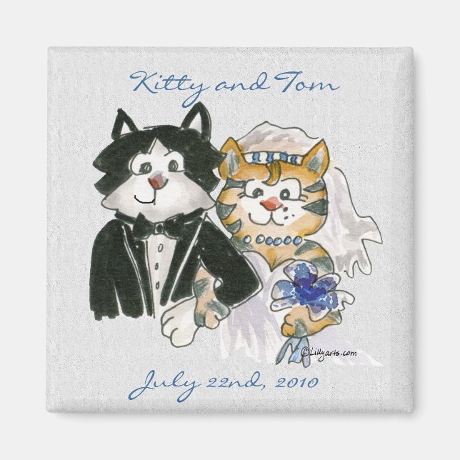 Cute Cartoon Cats Wedding Save the Date Magnets (Front)