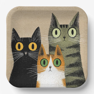 Cute Cartoon Cats, Wide-Eyed, Paper Plates