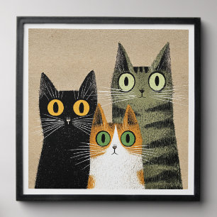 Cute Cartoon Cats, Wide-Eyed, Peel And Stick Photo Tile